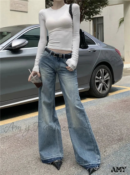 Y2K Low Waist Flare Spring Summer Autumn Fashion Lady Denim Low Rise Jean