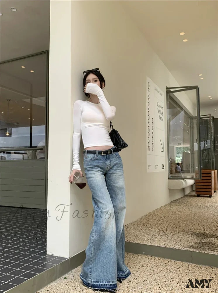 Y2K Low Waist Flare Spring Summer Autumn Fashion Lady Denim Low Rise Jean