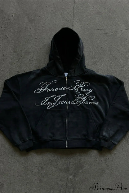 Y2K Street Dark Zip Stylish Hoodie