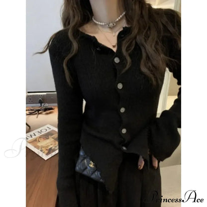 Y2k Vintage Grey Harajuku Long Sleeve Slim Casual Cardigan