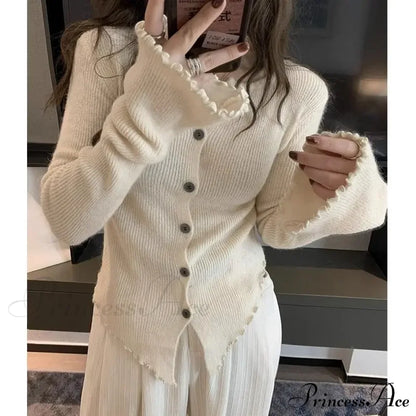 Y2k Vintage Grey Harajuku Long Sleeve Slim Casual Cardigan