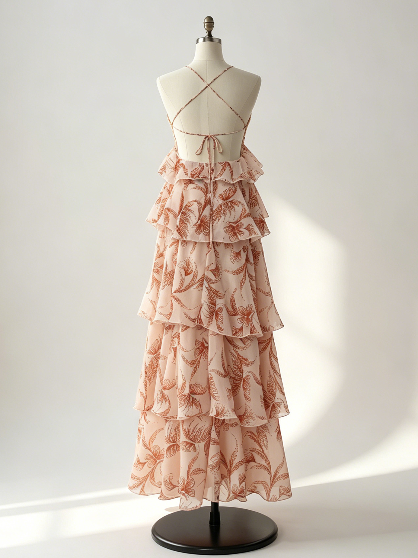 Vacation Dresses Maxi Backless Ruffles Sleeveless V-Neck Chic Orange Red Dresses