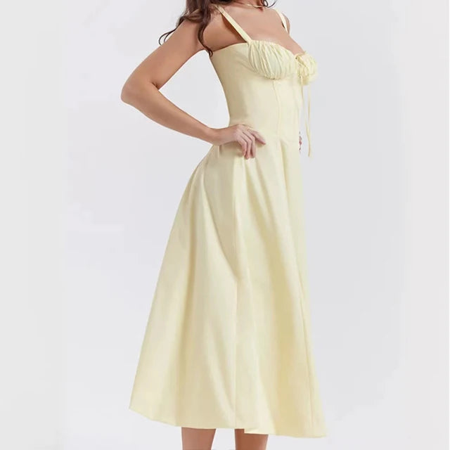 Aurora Floral Corset Midi Dress | Sweetheart Neckline, Slit Skirt, Spaghetti Straps