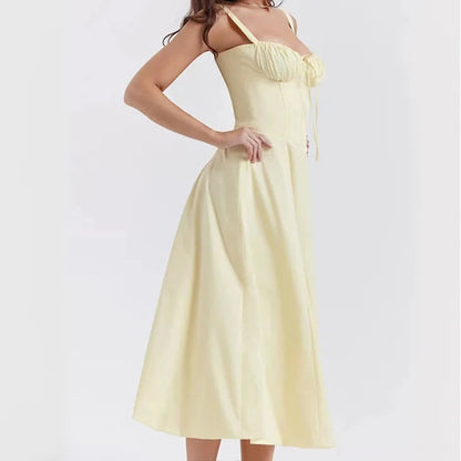 Aurora Floral Corset Midi Dress | Sweetheart Neckline, Slit Skirt, Spaghetti Straps
