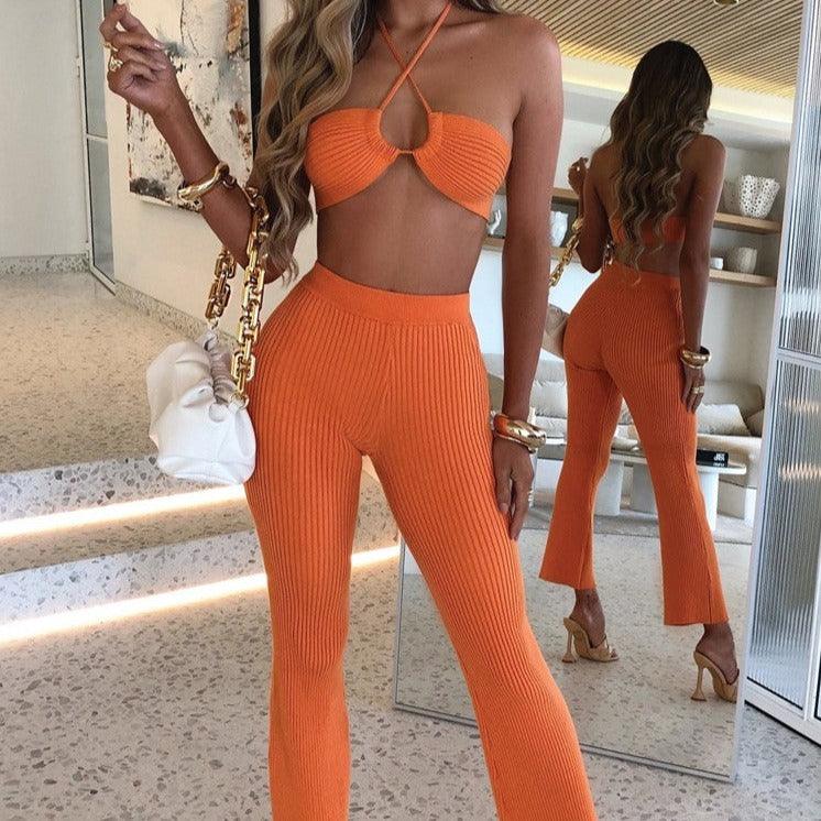 KittenAlarm - Zara Halter Neck Cami Top & High Waist Pants Set
