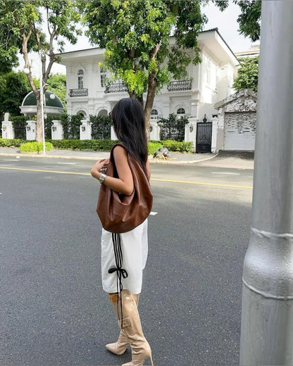 | Vegan Leather Shoulder Bag - Slouchy Tote
