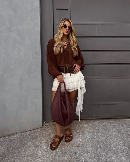 | Vegan Leather Shoulder Bag - Slouchy Tote