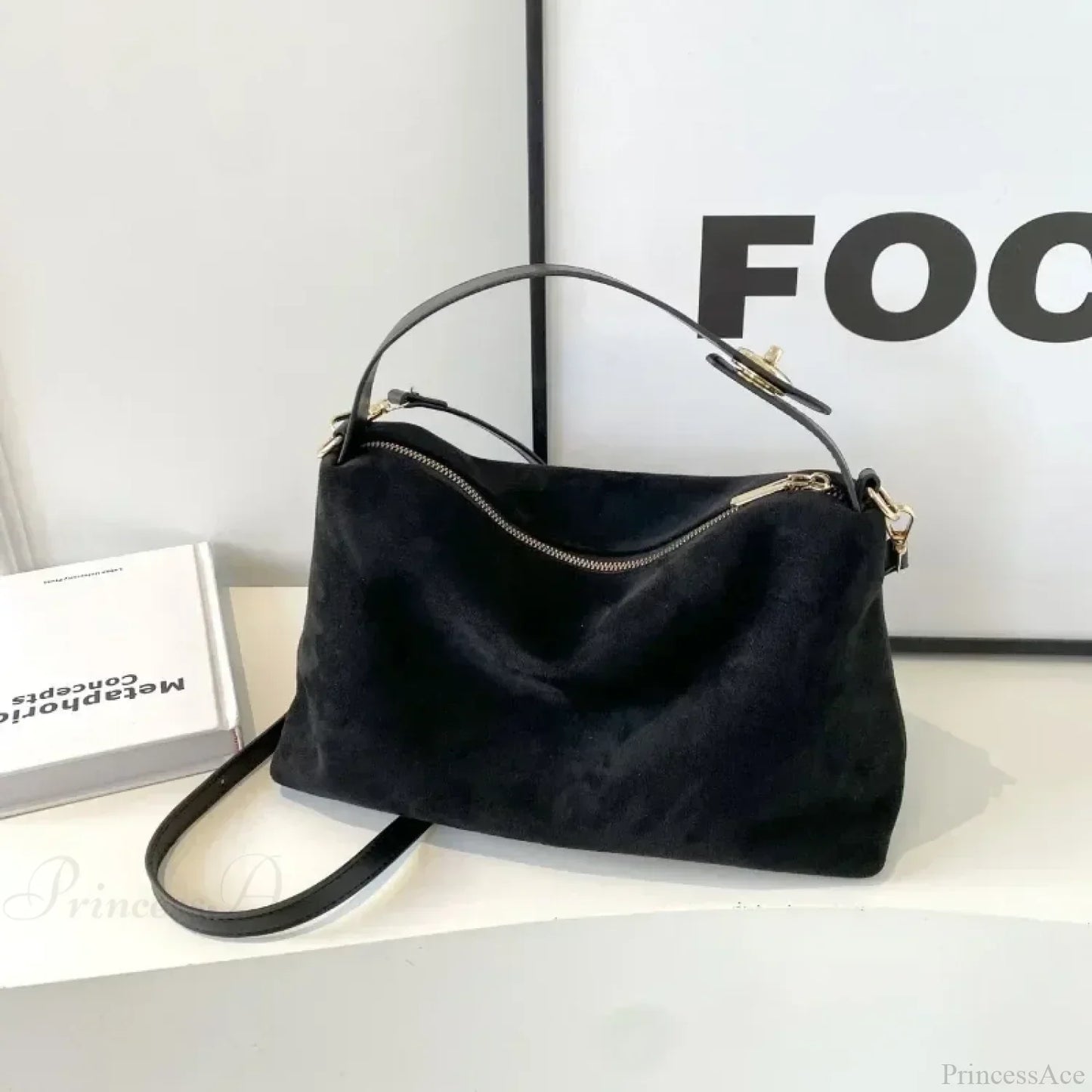 Zip Solid Sewing Thread PU High Capacity Shoulder Handbag