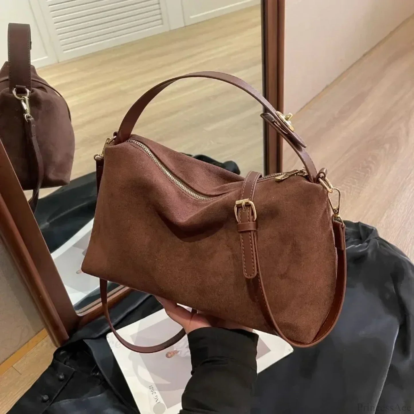 Zip Solid Sewing Thread PU High Capacity Shoulder Handbag