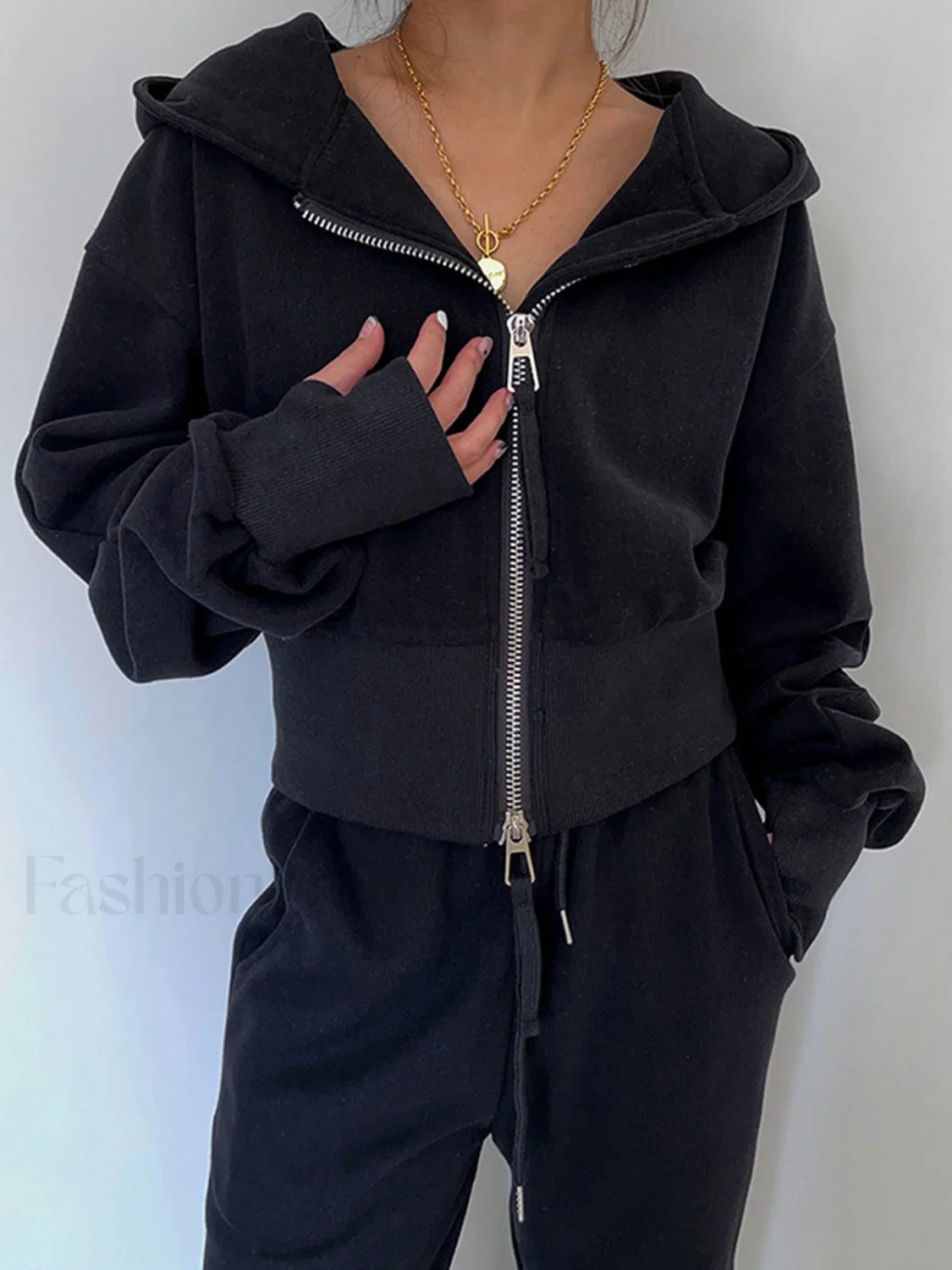 Zip Up Graceful Crop Hoodie