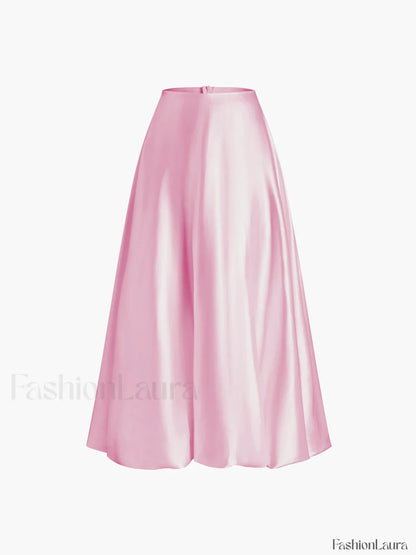 Zippered Satin Graceful A-Line Midi Skirt