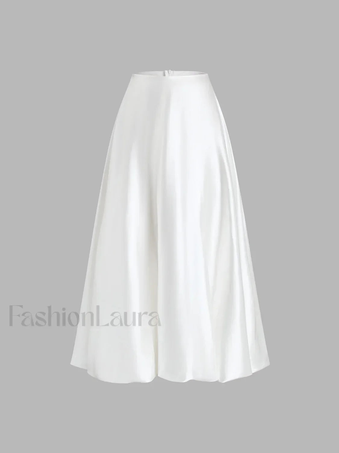 Zippered Satin Graceful A-Line Midi Skirt