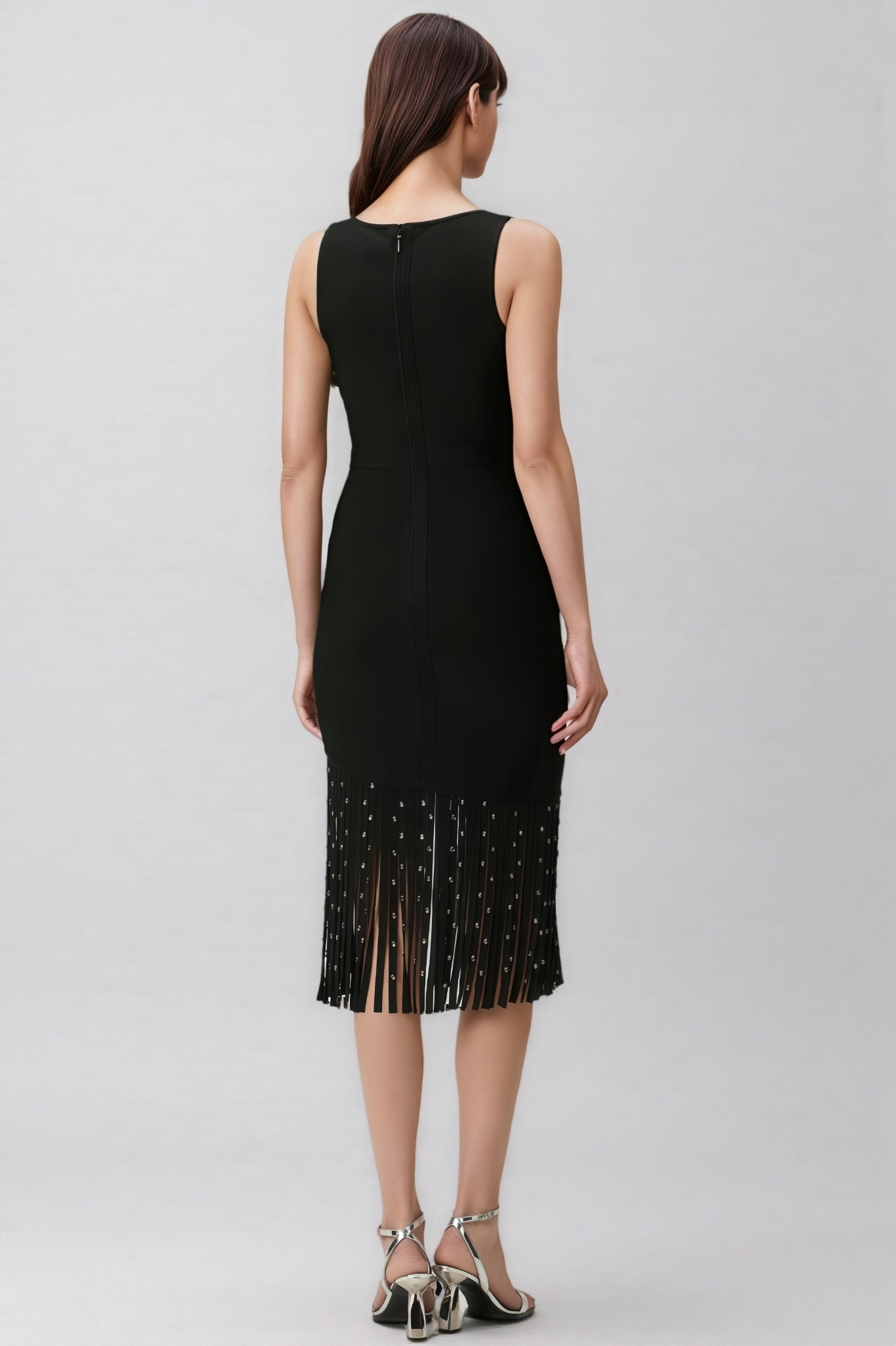 Zevian Black Fringed Midi Dress