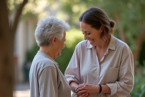Volunteers spending time with elderly individuals.
